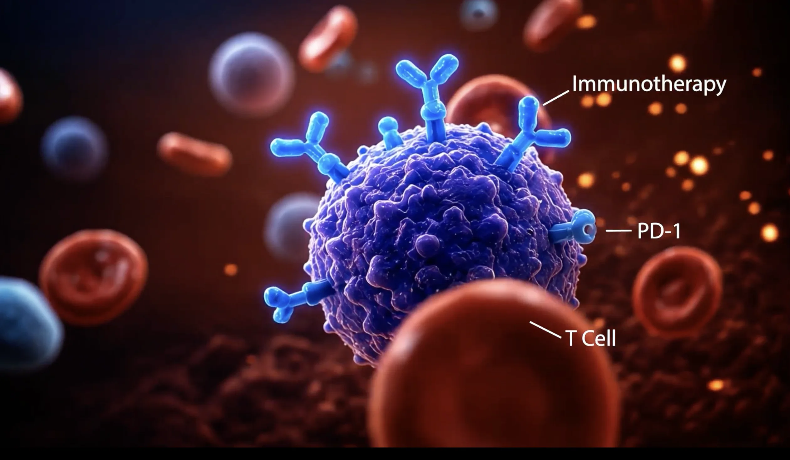 Immunotherapy visualization showing PD-1 interaction with a T cell