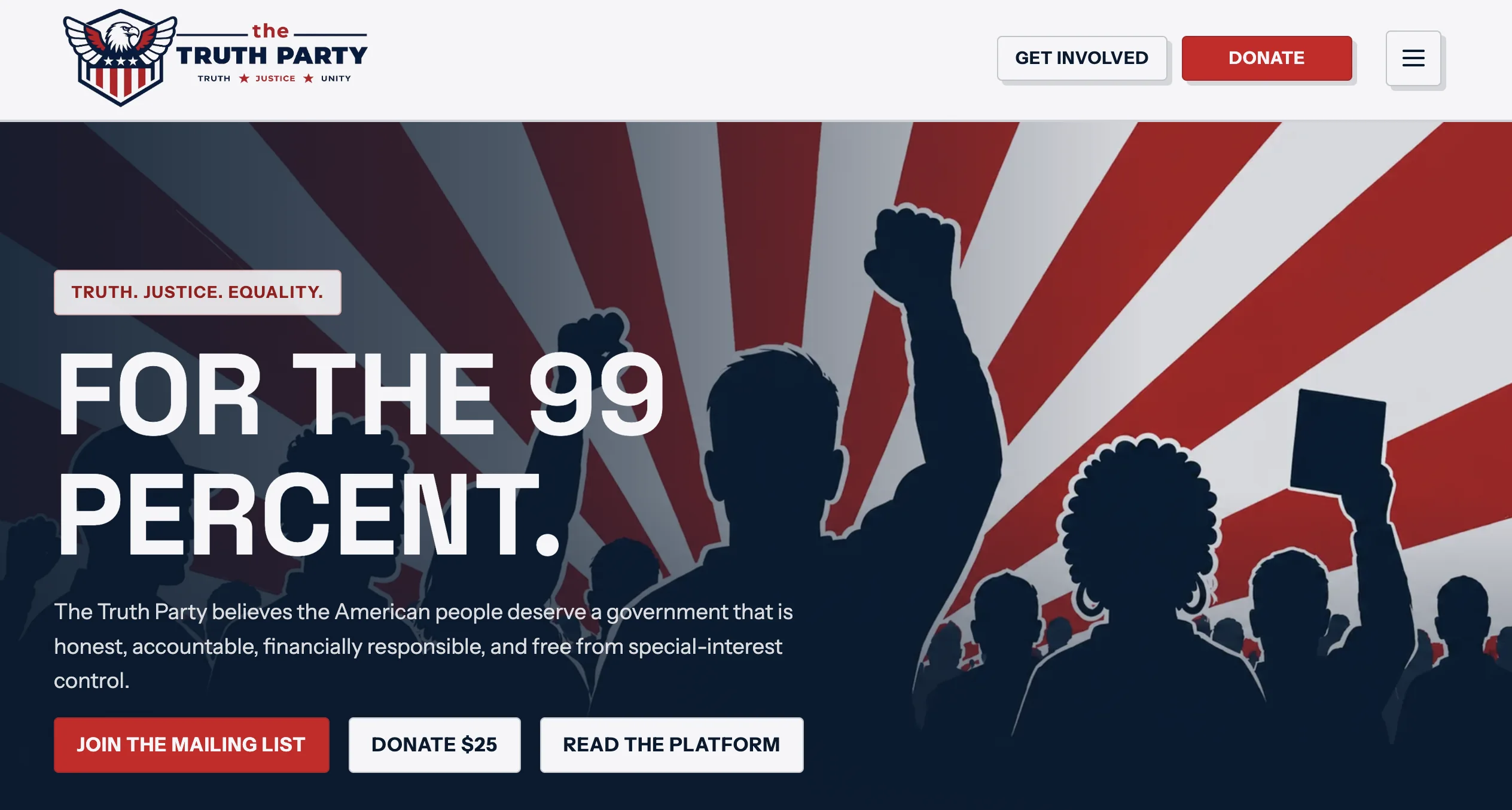 The Truth Party website homepage